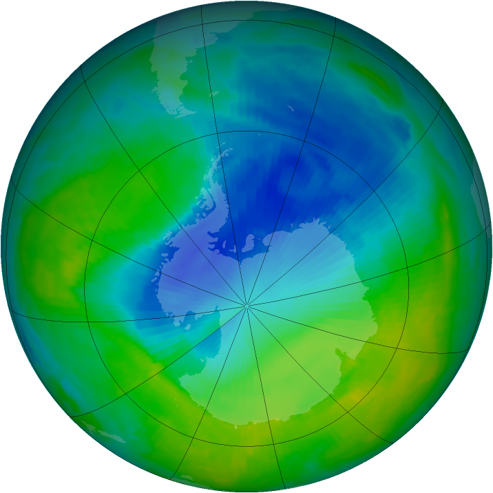 Antarctic ozone map for 08 December 1996
